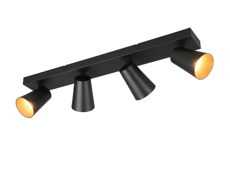 Deckenstrahler SHARP Schwarz Gold 4-flammig, Breite 64cm