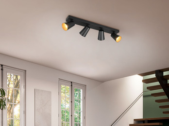 Deckenstrahler SHARP Schwarz Gold 4-flammig, Breite 64cm