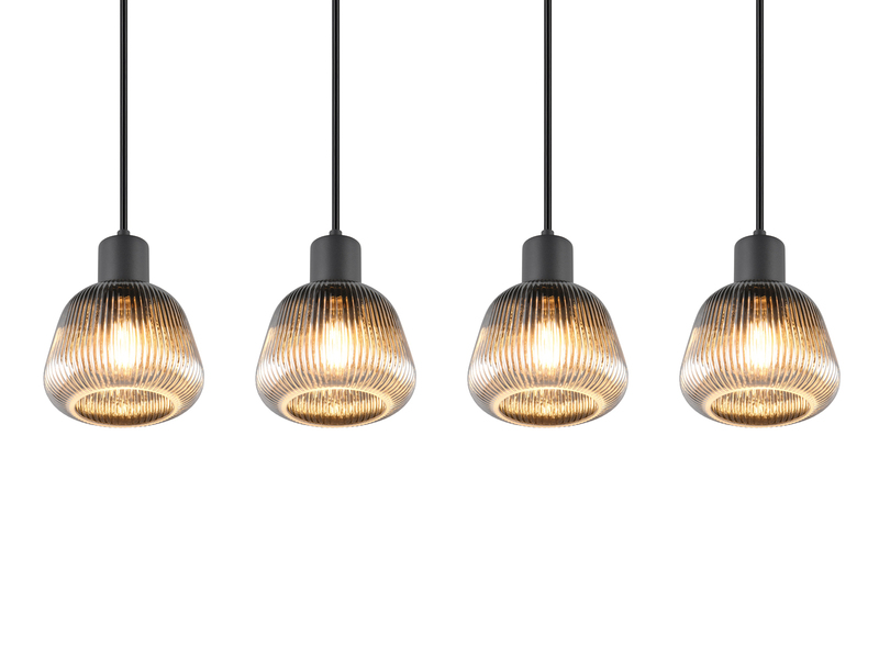 LED Pendelleuchte 4-flammig mit Glasschirmen Chrom bedampft, B: 90cm
