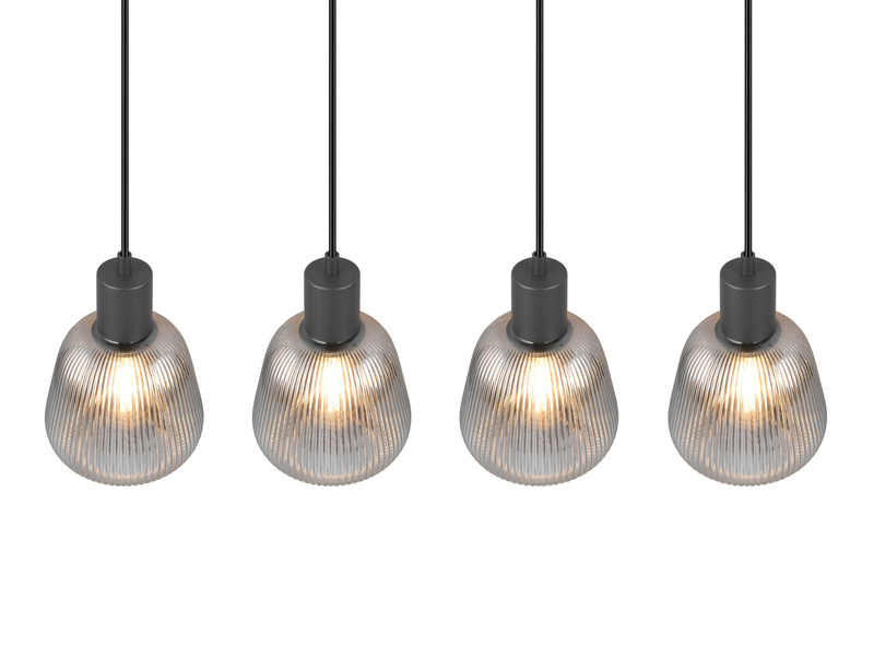 LED Pendelleuchte 4-flammig mit Glasschirmen Chrom bedampft, B: 90cm