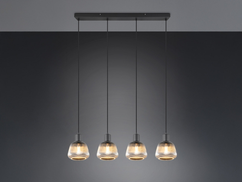 LED Pendelleuchte 4-flammig mit Glasschirmen Chrom bedampft, B: 90cm