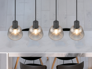 LED Pendelleuchte 4-flammig mit Glasschirmen Chrom bedampft, B: 90cm