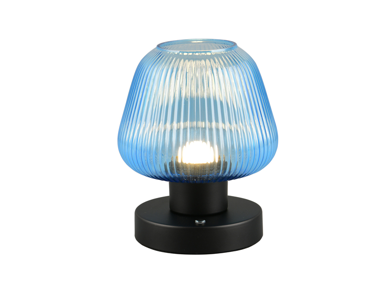 Kabellose LED Akku Tischleuchte QUENYA Glasschirm Blau, Höhe 18cm