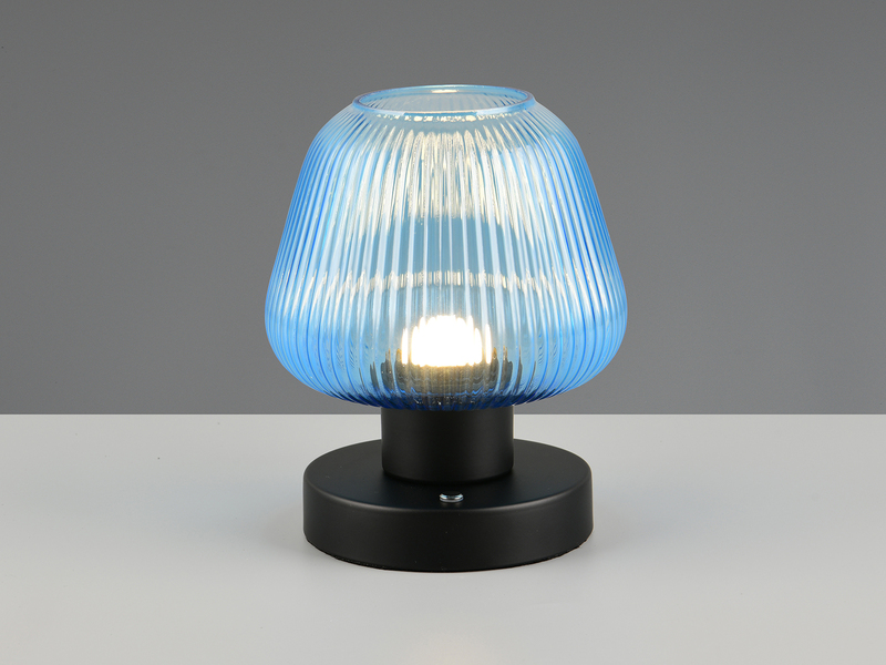 Kabellose LED Akku Tischleuchte QUENYA Glasschirm Blau, Höhe 18cm