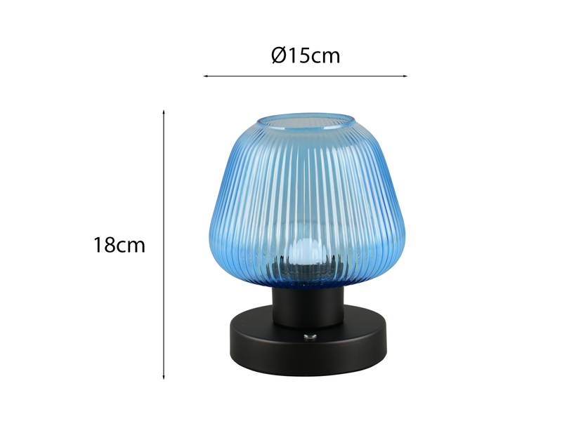 Kabellose LED Akku Tischleuchte QUENYA Glasschirm Blau, Höhe 18cm
