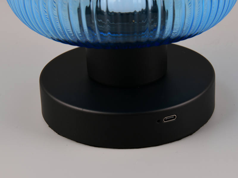 Kabellose LED Akku Tischleuchte QUENYA Glasschirm Blau, Höhe 18cm