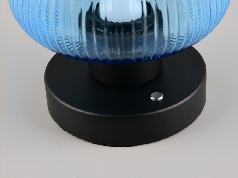 Kabellose LED Akku Tischleuchte QUENYA Glasschirm Blau, Höhe 18cm