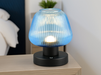 Kabellose LED Akku Tischleuchte QUENYA Glasschirm Blau, Höhe 18cm