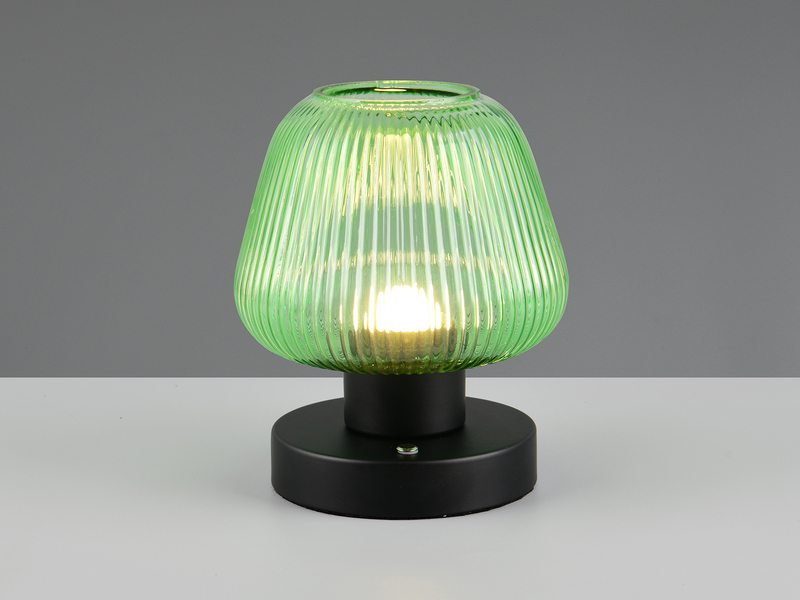 Kabellose LED Akku Tischleuchte QUENYA Glasschirm Grün, Höhe 18cm