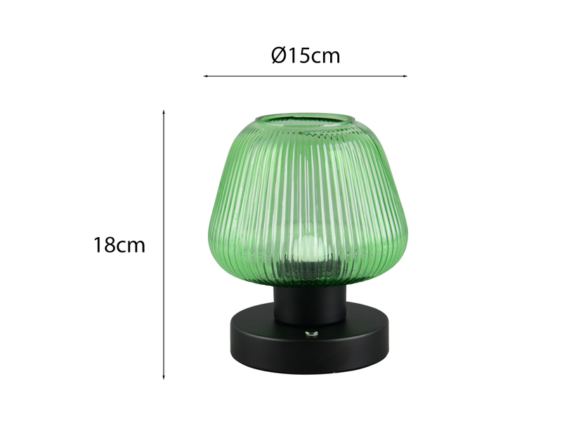 Kabellose LED Akku Tischleuchte QUENYA Glasschirm Grün, Höhe 18cm