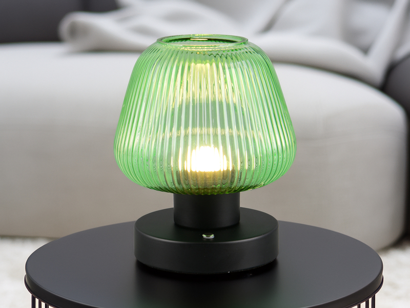 Kabellose LED Akku Tischleuchte QUENYA Glasschirm Grün, Höhe 18cm