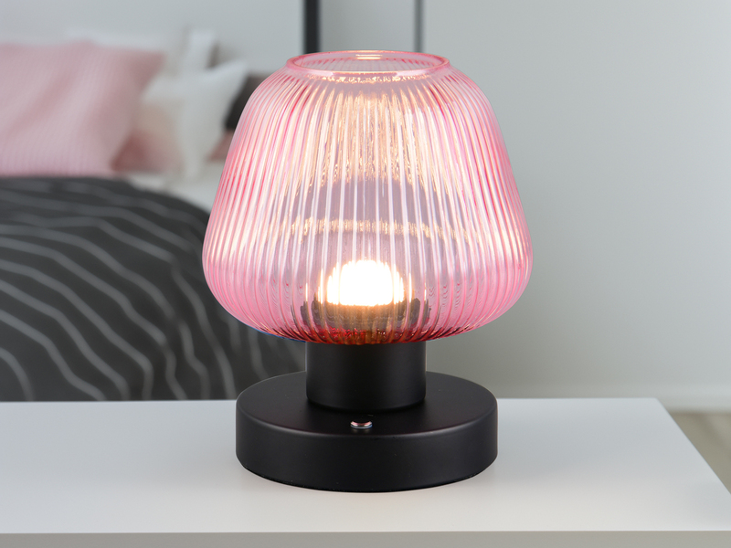 Kabellose LED Akku Tischleuchte QUENYA Glasschirm Wild Berry, Höhe 18cm