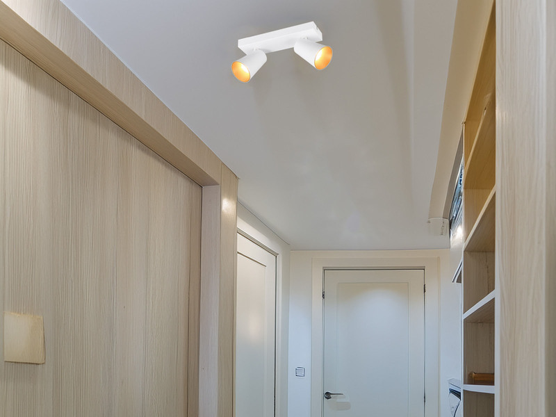 LED Deckenstrahler Weiß Gold 2-flammig, Breite 28cm