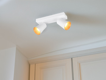 LED Deckenstrahler Weiß Gold 2-flammig, Breite 28cm