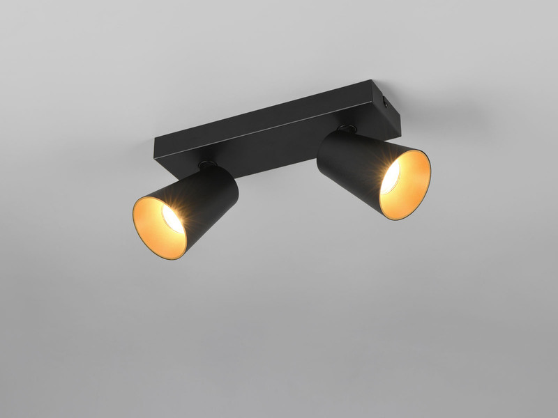 LED Deckenstrahler Schwarz Gold 2-flammig, Breite 28cm