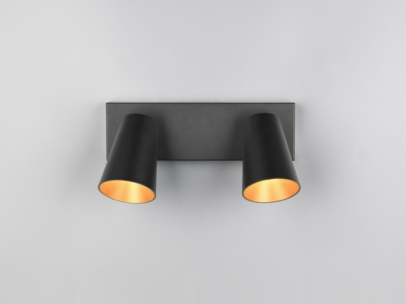 LED Deckenstrahler Schwarz Gold 2-flammig, Breite 28cm