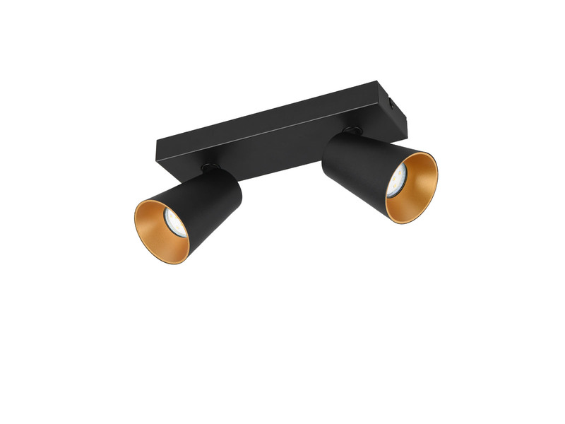LED Deckenstrahler Schwarz Gold 2-flammig, Breite 28cm