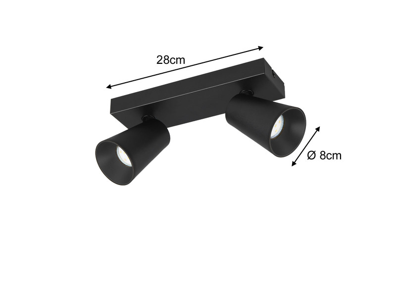 LED Deckenstrahler Schwarz Gold 2-flammig, Breite 28cm
