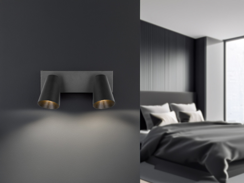 LED Deckenstrahler Schwarz Gold 2-flammig, Breite 28cm
