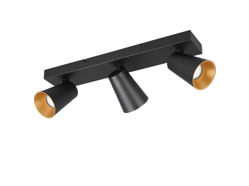 LED Deckenstrahler Schwarz Gold 3-flammig, Breite 46cm