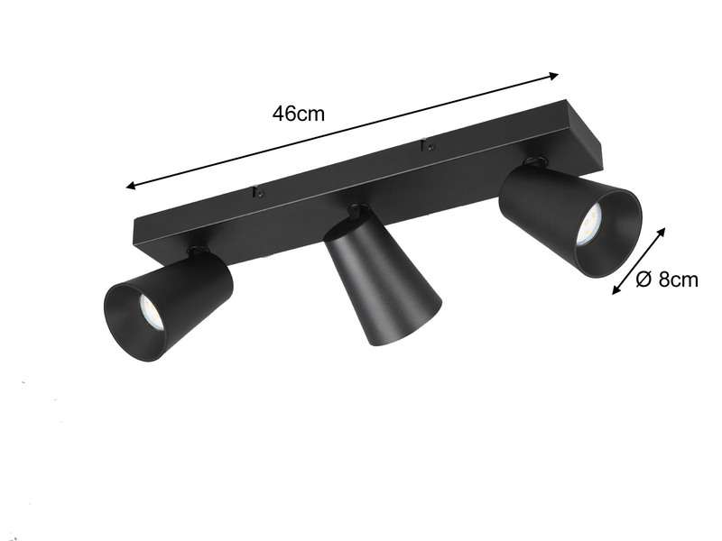 LED Deckenstrahler Schwarz Gold 3-flammig, Breite 46cm