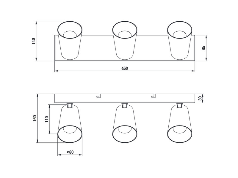 LED Wandstrahler & Deckenstrahler Schwarz Gold 3flammig, Länge 46cm