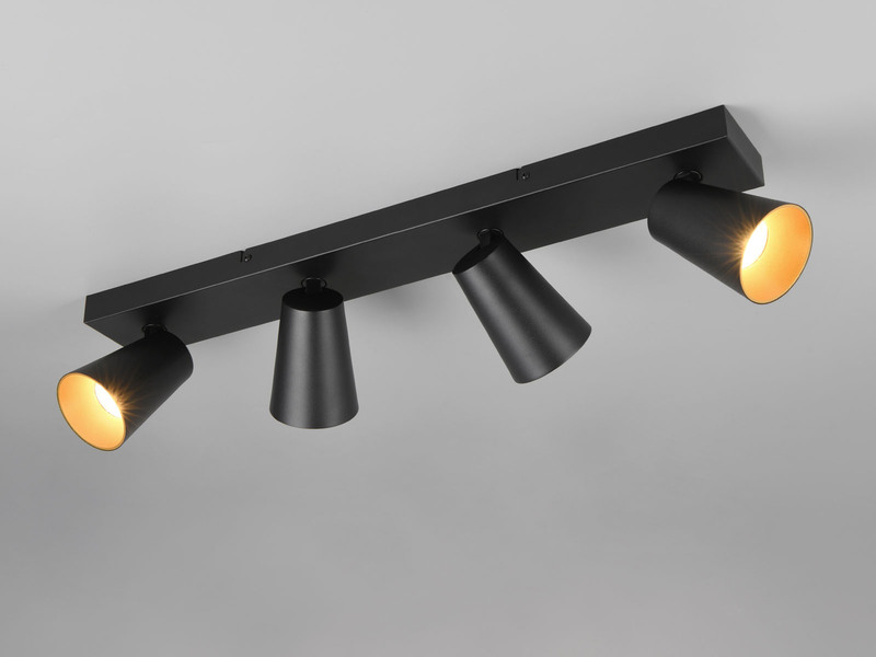 LED Deckenstrahler Schwarz Gold 4-flammig, Breite 64cm