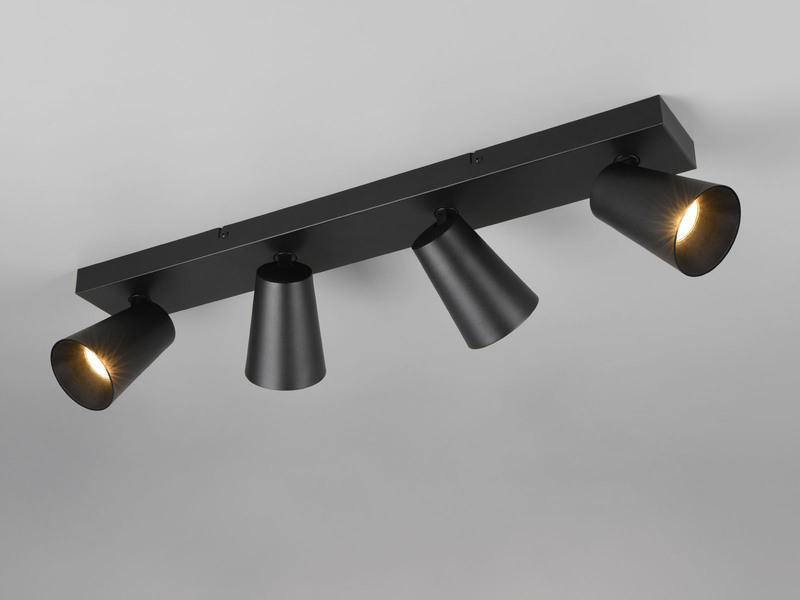 LED Deckenstrahler Schwarz Gold 4-flammig, Breite 64cm