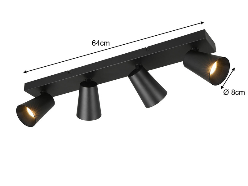 LED Deckenstrahler Schwarz Gold 4-flammig, Breite 64cm