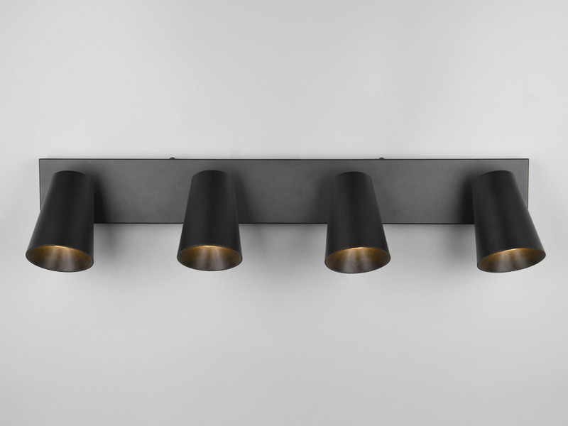 LED Deckenstrahler Schwarz Gold 4-flammig, Breite 64cm
