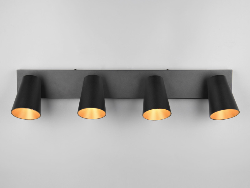 LED Deckenstrahler Schwarz Gold 4-flammig, Breite 64cm