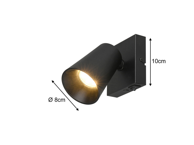 LED Wandstrahler Schwarz Gold mit Schalter, Breite 10cm