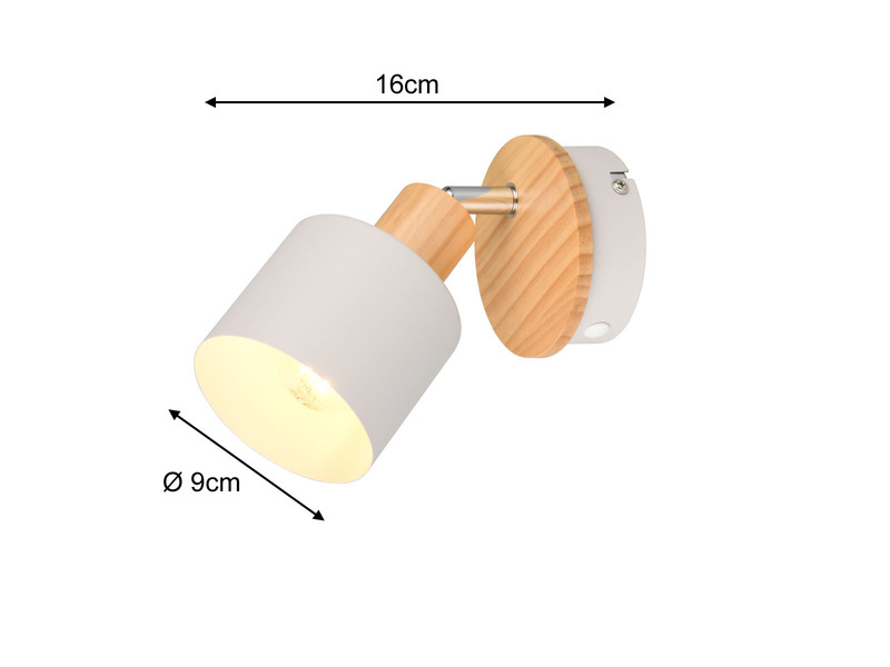 Wandstrahler & Deckenstrahler SHANTI Hellgrau mit Holz, Ø 9cm