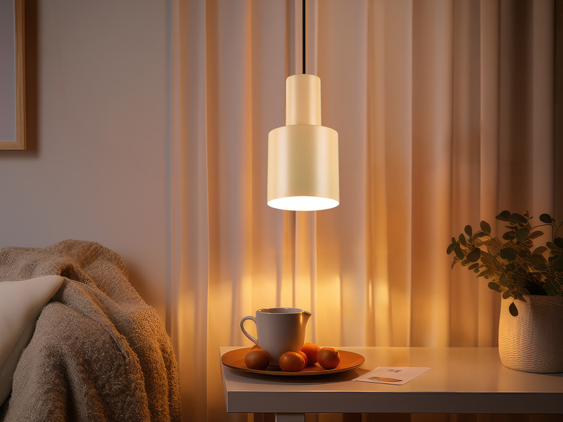 Kleine Pendelleuchte AGUDO mit Metall Lampenschirm Beige, Ø 12cm