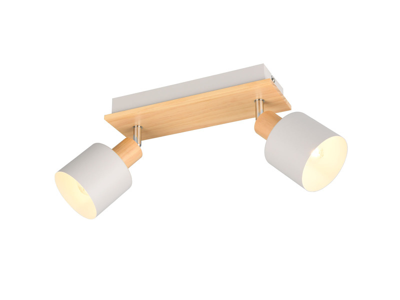 Deckenstrahler SHANTI Hellgrau mit Holz 2-flammig, Breite 30cm