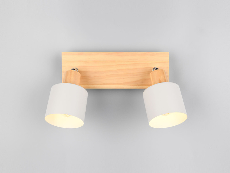Deckenstrahler SHANTI Hellgrau mit Holz 2-flammig, Breite 30cm