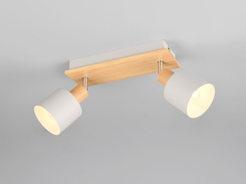Deckenstrahler SHANTI Hellgrau mit Holz 2-flammig, Breite 30cm