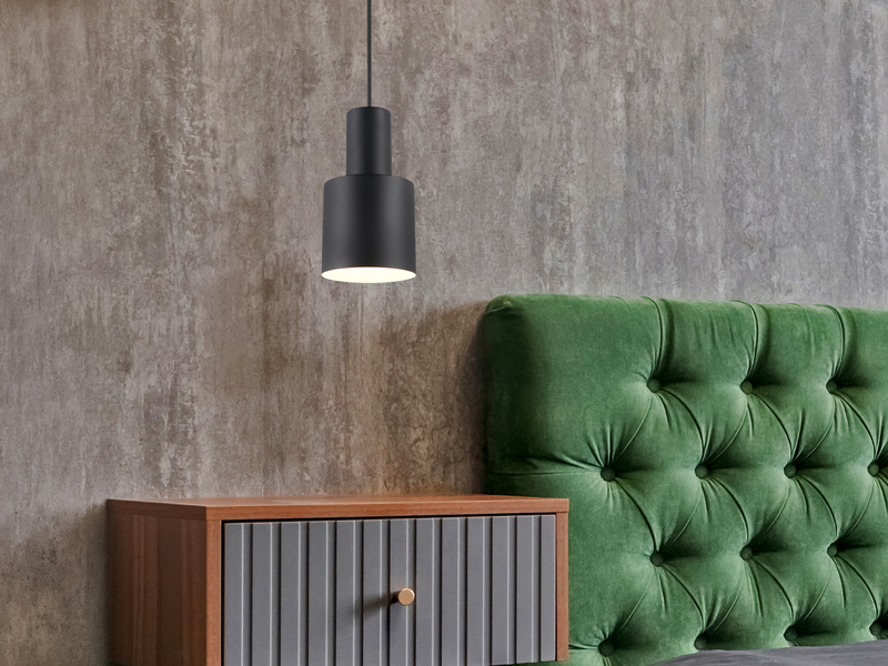 Kleine Pendelleuchte AGUDO mit Metall Lampenschirm Schwarz, Ø 12cm