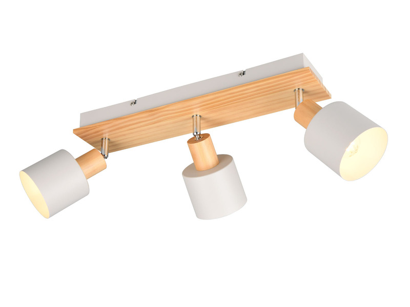 Deckenstrahler SHANTI Hellgrau mit Holz 3-flammig, Breite 45cm