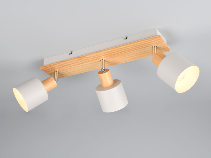 Deckenstrahler SHANTI Hellgrau mit Holz 3-flammig, Breite 45cm