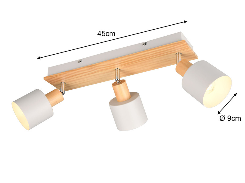 Deckenstrahler SHANTI Hellgrau mit Holz 3-flammig, Breite 45cm