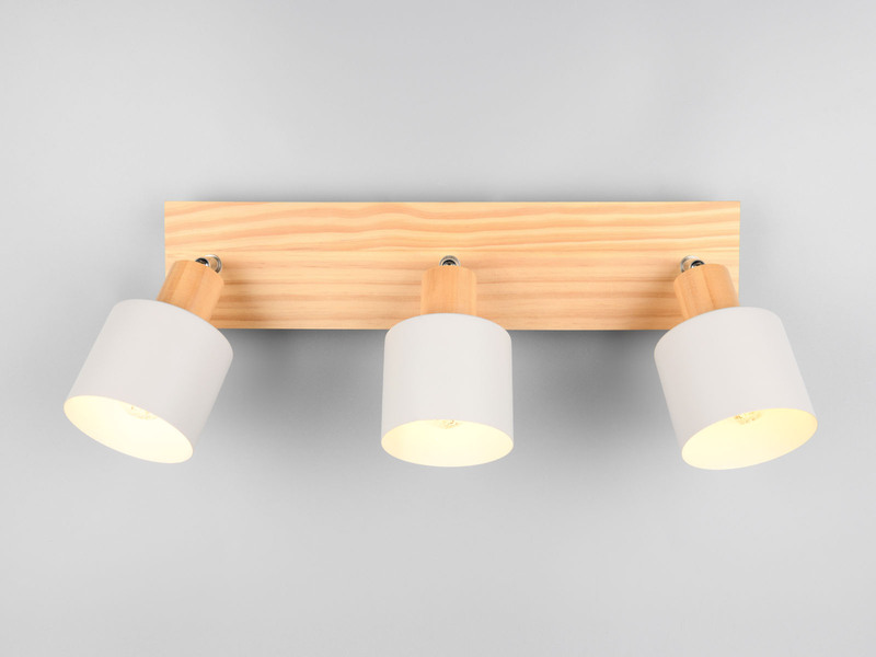 Deckenstrahler SHANTI Hellgrau mit Holz 3-flammig, Breite 45cm
