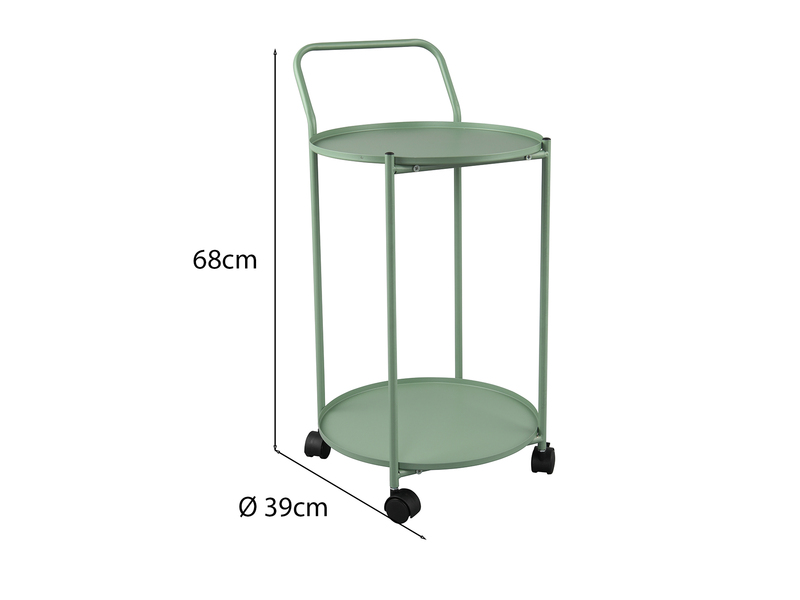 Beistelltisch EDDINA mit Rollen rund Metall in Grün Höhe 68cm Ø 39cm