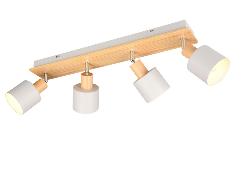 Deckenstrahler SHANTI Hellgrau mit Holz 4-flammig, Breite 60cm