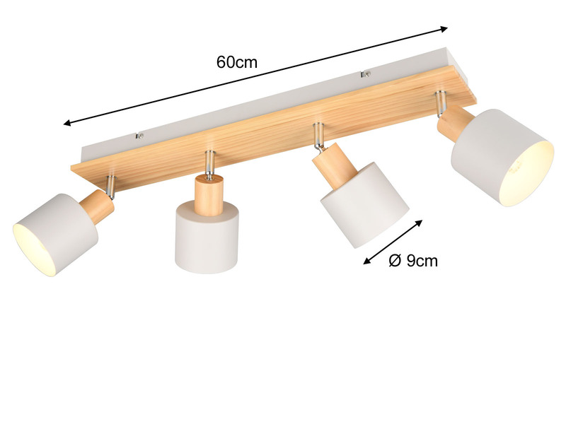 Deckenstrahler SHANTI Hellgrau mit Holz 4-flammig, Breite 60cm