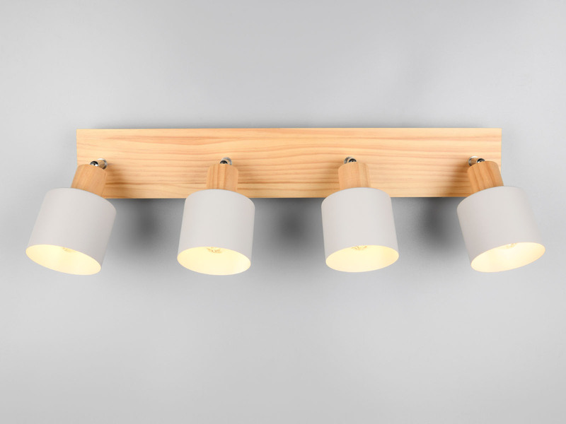 Deckenstrahler SHANTI Hellgrau mit Holz 4-flammig, Breite 60cm