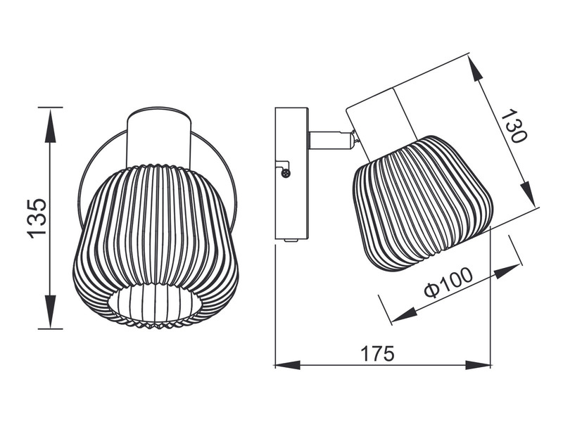 LED Wandstrahler mit Glasschirm Chrom bedampft, Höhe 17cm