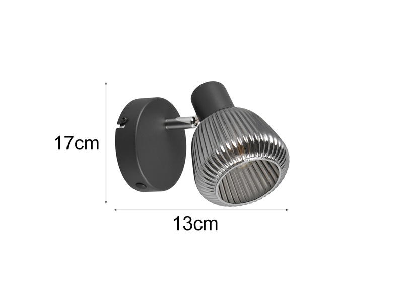 LED Wandstrahler mit Glasschirm Chrom bedampft, Breite 10cm
