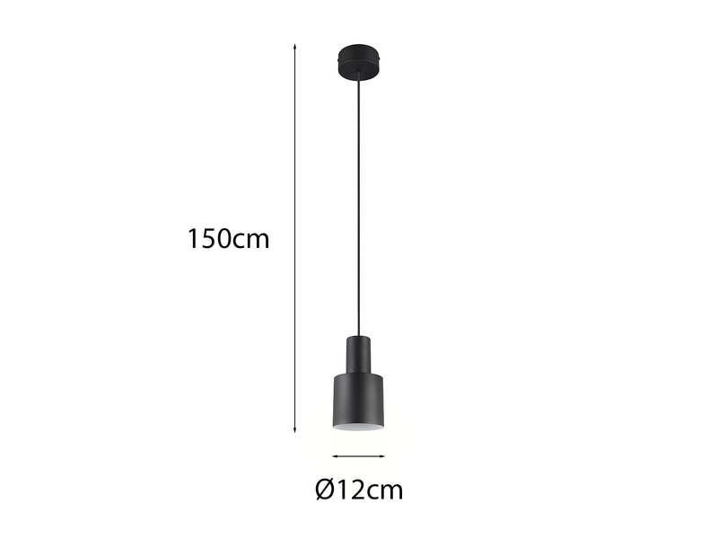 Kleine Pendelleuchte mit Metall Lampenschirm Schwarz mit E27 LED, Ø 12cm
