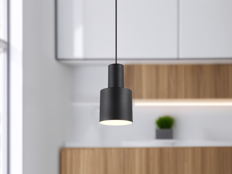 Kleine LED Pendelleuchte mit Metall Lampenschirm Schwarz Ø 12cm